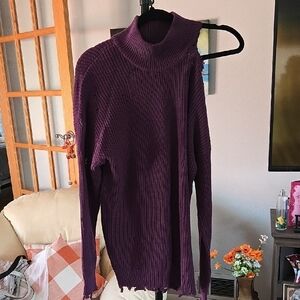 Women's Purple Turtleneck Distressed Sweater